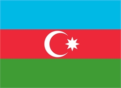 [ai] The national flag of Azerbaijan, featuring three horizontal stripes: blue at the top, red in the middle with a white crescent and star, and green at the bottom.
